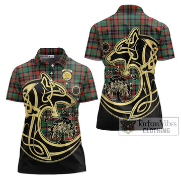 Cumming Hunting Ancient Tartan Women's Polo Shirt with Family Crest Celtic Wolf Style