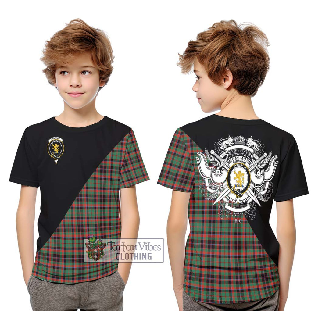 Cumming Hunting Ancient Tartan Kid T-Shirt with Family Crest and Military Logo Style Youth XL Size14 - Tartanvibesclothing Shop