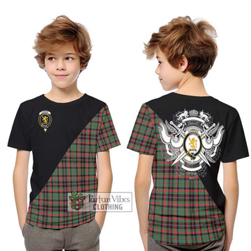 Cumming Hunting Ancient Tartan Kid T-Shirt with Family Crest and Military Logo Style