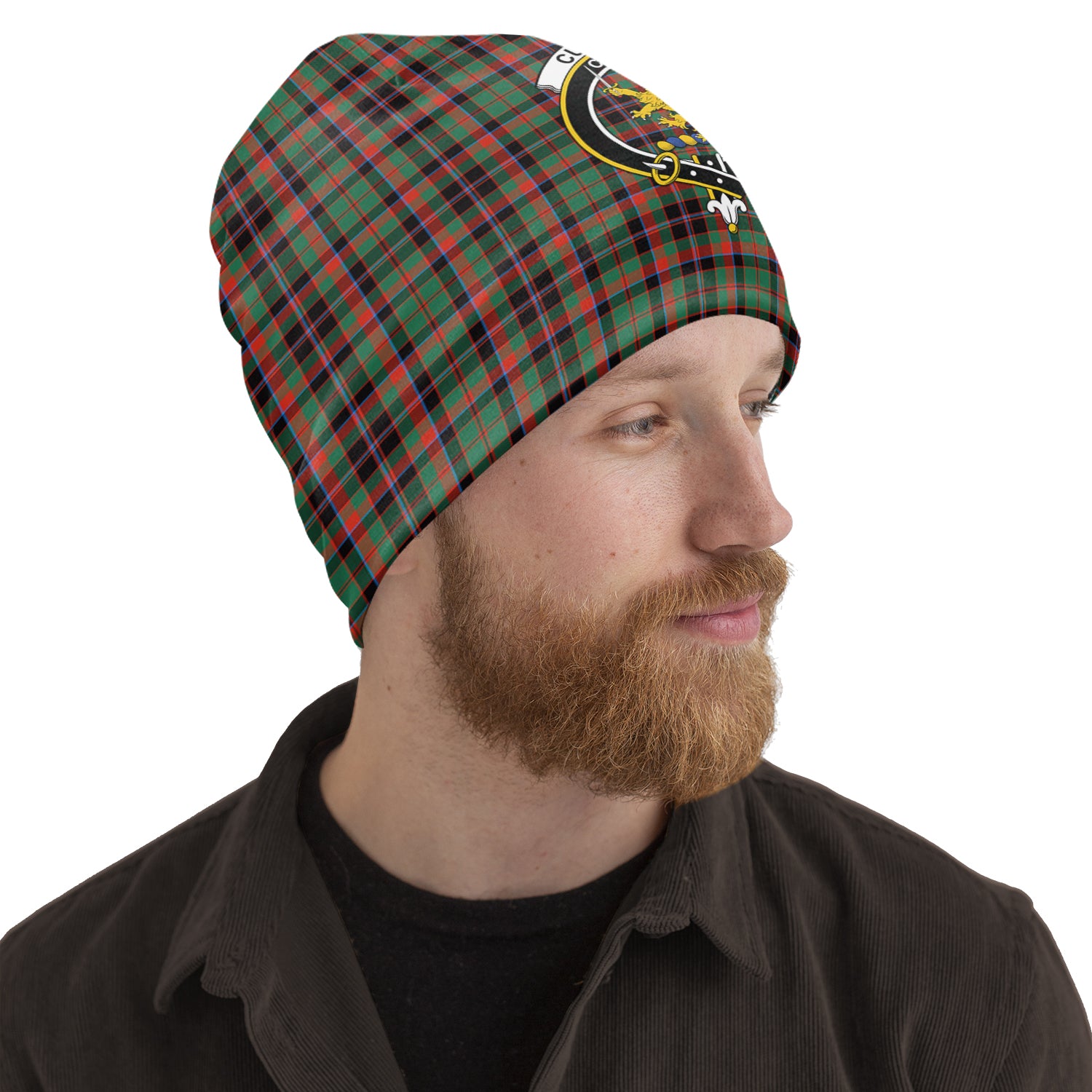 Cumming Hunting Ancient Tartan Beanies Hat with Family Crest One Size 10.5*10.2 inches - Tartan Vibes Clothing