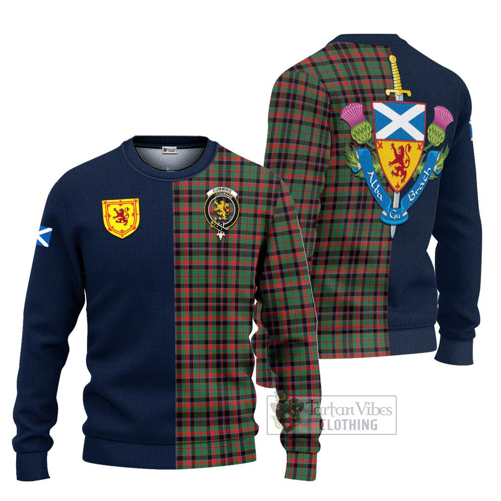 Tartan Vibes Clothing Cumming Hunting Ancient Tartan Knitted Sweater with Scottish Lion Royal Arm Half Style