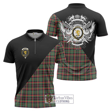 Cumming Hunting Ancient Tartan Zipper Polo Shirt with Family Crest and Military Logo Style