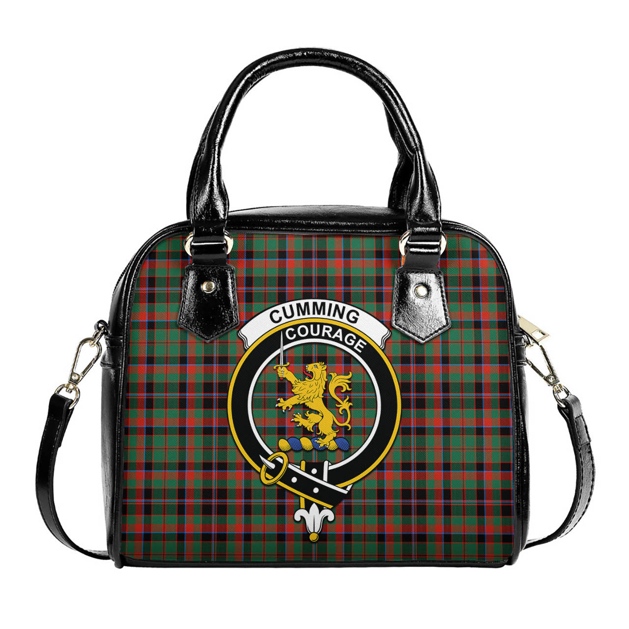 Cumming Hunting Ancient Tartan Shoulder Handbags with Family Crest One Size 6*25*22 cm - Tartanvibesclothing