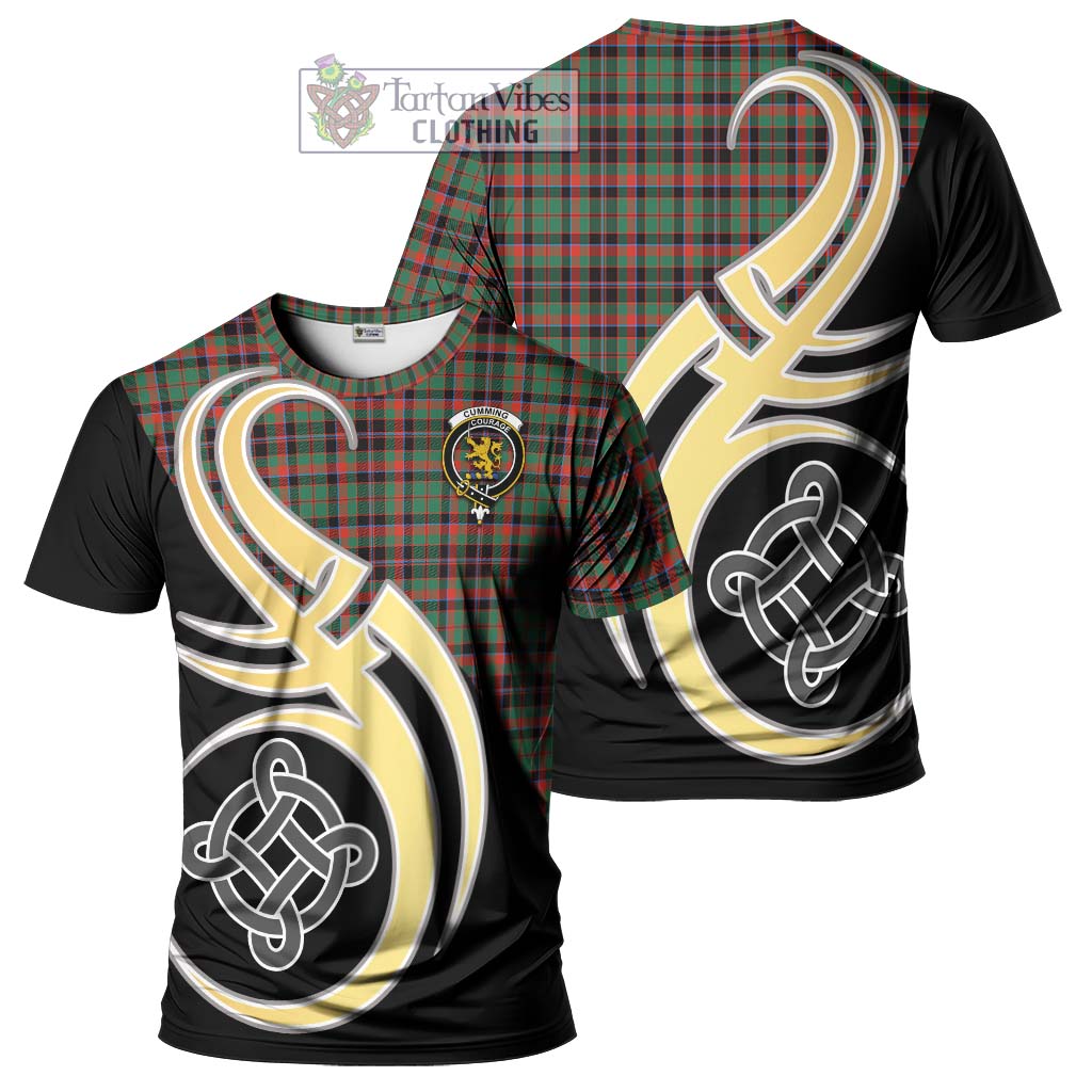 Tartan Vibes Clothing Cumming Hunting Ancient Tartan T-Shirt with Family Crest and Celtic Symbol Style