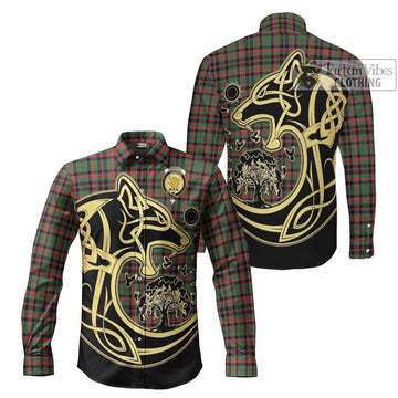 Cumming Hunting Ancient Tartan Long Sleeve Button Shirt with Family Crest Celtic Wolf Style