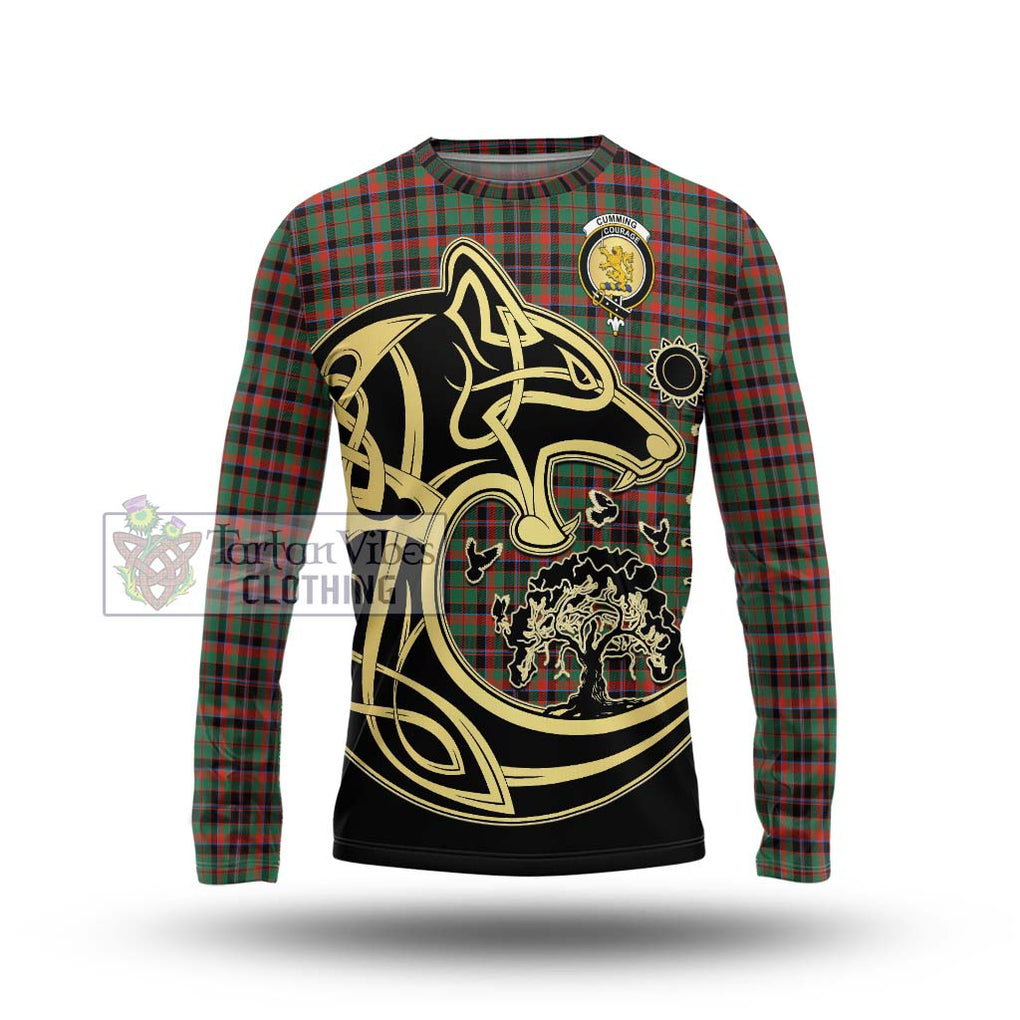 Cumming Hunting Ancient Tartan Long Sleeve T-Shirt with Family Crest Celtic Wolf Style Unisex - Tartan Vibes Clothing