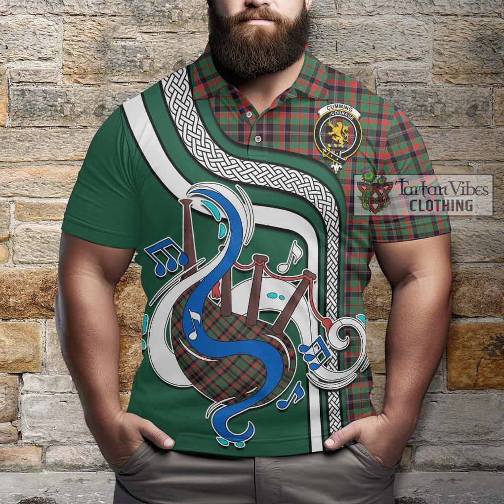 Tartan Vibes Clothing Cumming Hunting Ancient Tartan Polo Shirt with Epic Bagpipe Style