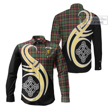 Cumming Hunting Ancient Tartan Long Sleeve Button Shirt with Family Crest and Celtic Symbol Style