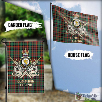 Cumming Hunting Ancient Tartan Flag with Clan Crest and the Golden Sword of Courageous Legacy