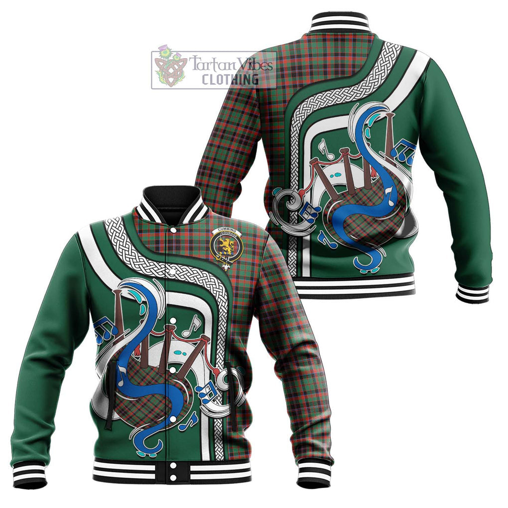 Tartan Vibes Clothing Cumming Hunting Ancient Tartan Baseball Jacket with Epic Bagpipe Style