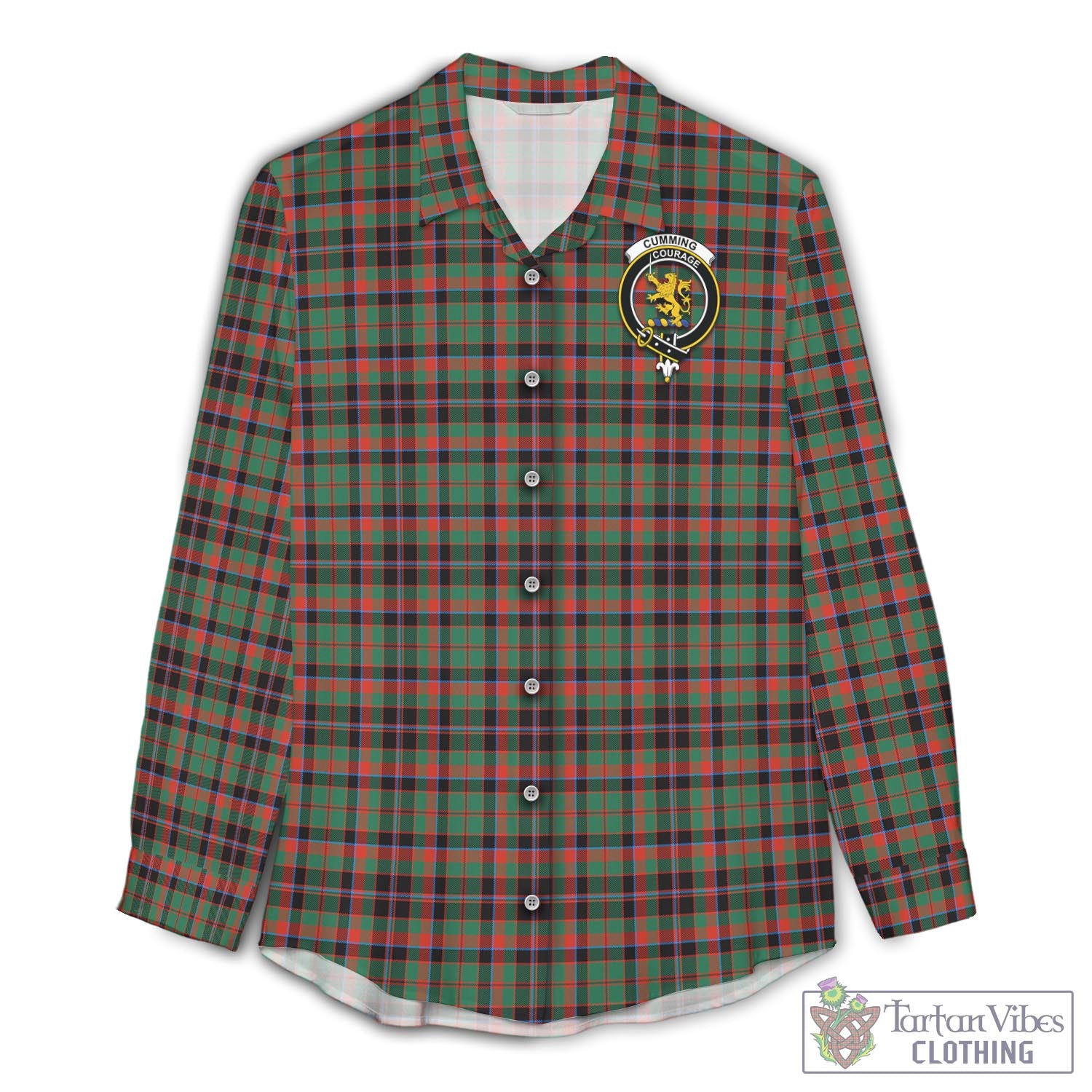 Tartan Vibes Clothing Cumming Hunting Ancient Tartan Womens Casual Shirt with Family Crest