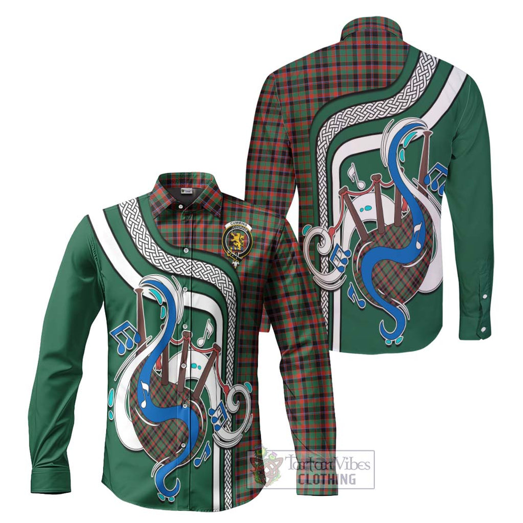 Cumming Hunting Ancient Tartan Long Sleeve Button Shirt with Epic Bagpipe Style Men's Shirt S - Tartanvibesclothing Shop