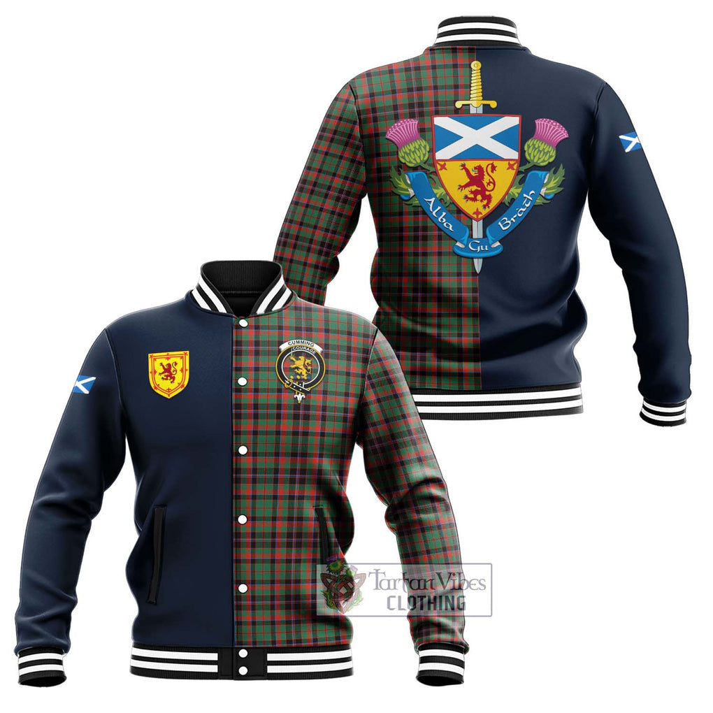 Tartan Vibes Clothing Cumming Hunting Ancient Tartan Baseball Jacket with Scottish Lion Royal Arm Half Style