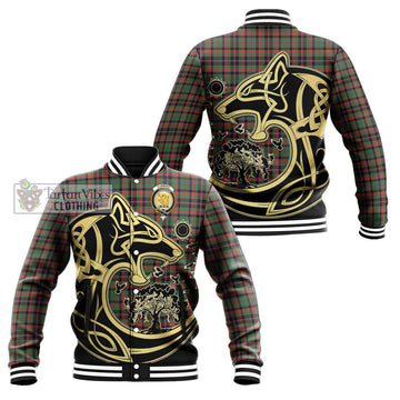 Cumming Hunting Ancient Tartan Baseball Jacket with Family Crest Celtic Wolf Style