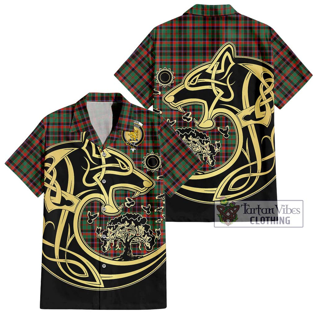 Cumming Hunting Ancient Tartan Short Sleeve Button Shirt with Family Crest Celtic Wolf Style Kid - Tartan Vibes Clothing