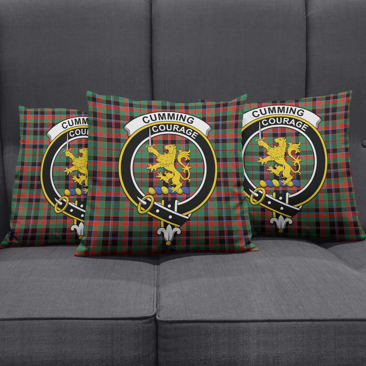 Cumming Hunting Ancient Tartan Pillow Cover with Family Crest Square Pillow Cover - Tartanvibesclothing