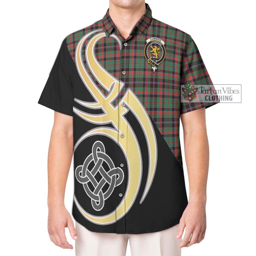 Cumming Hunting Ancient Tartan Short Sleeve Button Shirt with Family Crest and Celtic Symbol Style Kid - Tartan Vibes Clothing