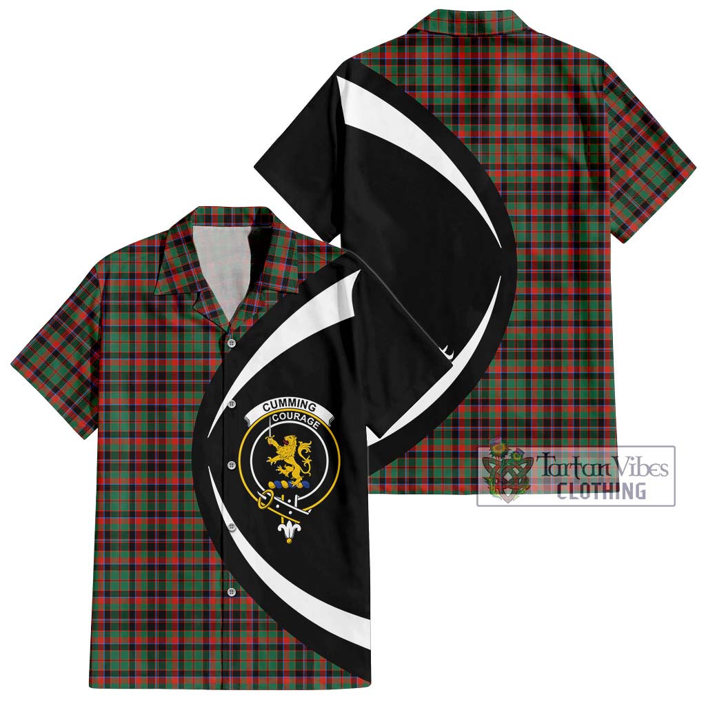 Cumming Hunting Ancient Tartan Short Sleeve Button Up with Family Crest Circle Style Kid - Tartan Vibes Clothing