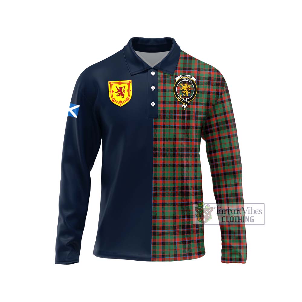 Tartan Vibes Clothing Cumming Hunting Ancient Tartan Long Sleeve Polo Shirt with Scottish Lion Royal Arm Half Style