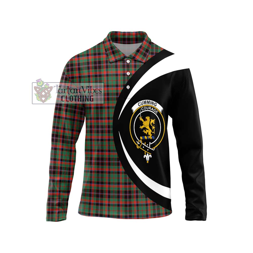 Cumming Hunting Ancient Tartan Long Sleeve Polo Shirt with Family Crest Circle Style Unisex - Tartan Vibes Clothing