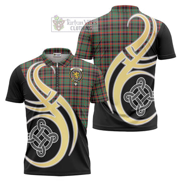 Cumming Hunting Ancient Tartan Zipper Polo Shirt with Family Crest and Celtic Symbol Style