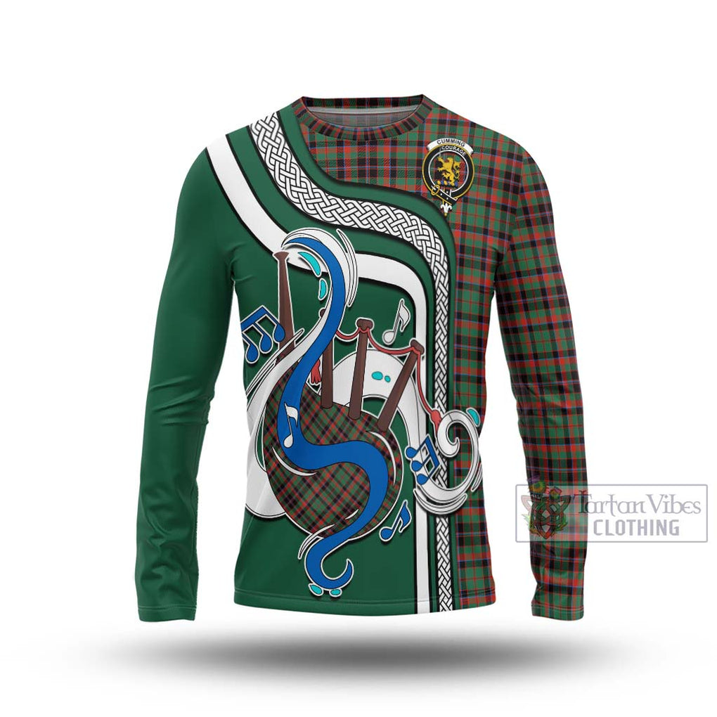 Tartan Vibes Clothing Cumming Hunting Ancient Tartan Long Sleeve T-Shirt with Epic Bagpipe Style