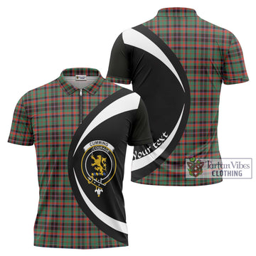 Cumming Hunting Ancient Tartan Zipper Polo Shirt with Family Crest Circle Style