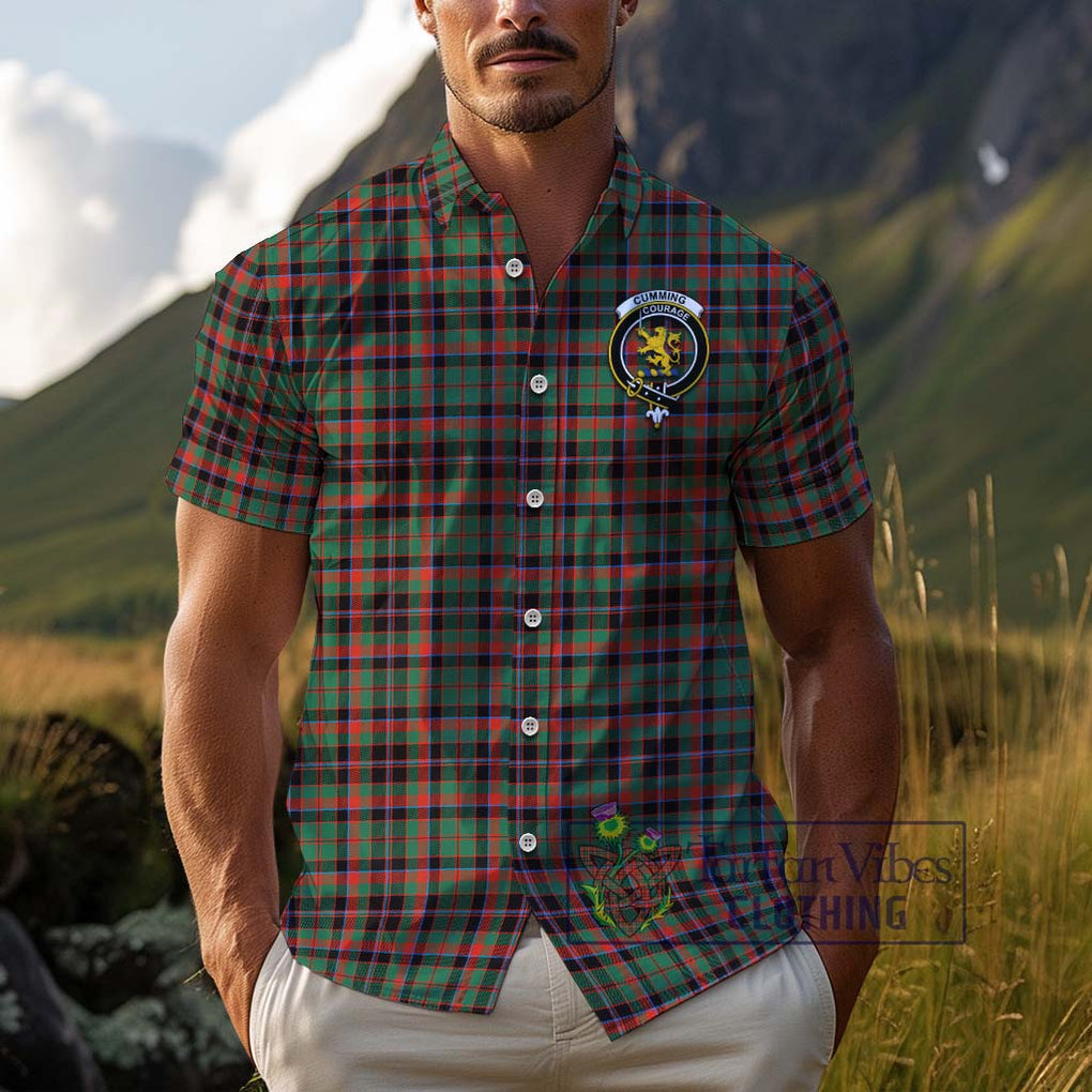 Cumming Hunting Ancient Tartan Cotton Hawaiian Shirt with Family Crest Adult - Tartan Vibes Clothing