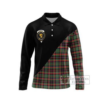 Cumming Hunting Ancient Tartan Long Sleeve Polo Shirt with Family Crest and Military Logo Style