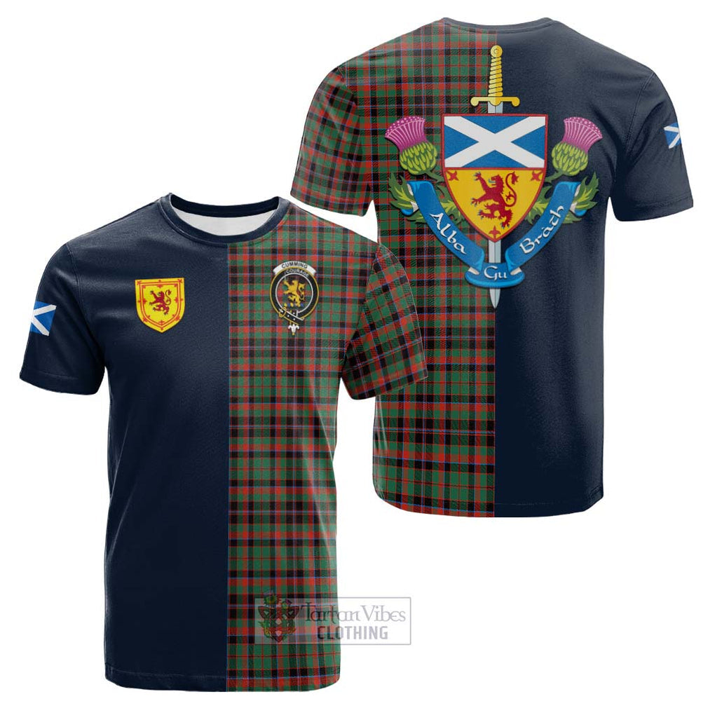 Tartan Vibes Clothing Cumming Hunting Ancient Tartan Cotton T-shirt with Scottish Lion Royal Arm Half Style