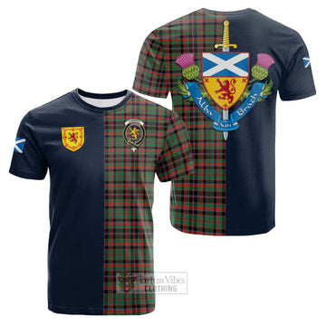 Cumming Hunting Ancient Tartan Cotton T-shirt with Scottish Lion Royal Arm Half Style