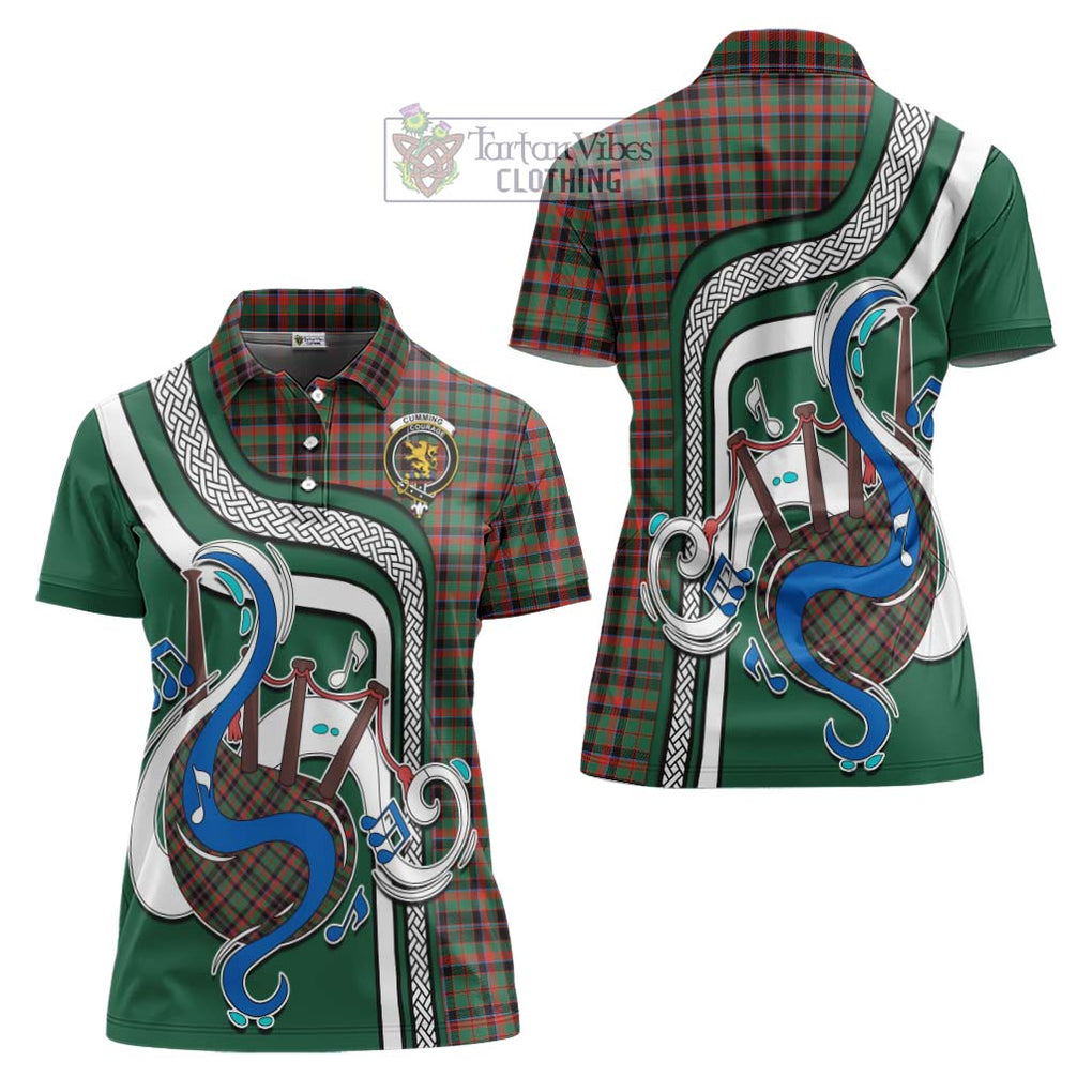 Cumming Hunting Ancient Tartan Women's Polo Shirt with Epic Bagpipe Style Women - Tartanvibesclothing Shop