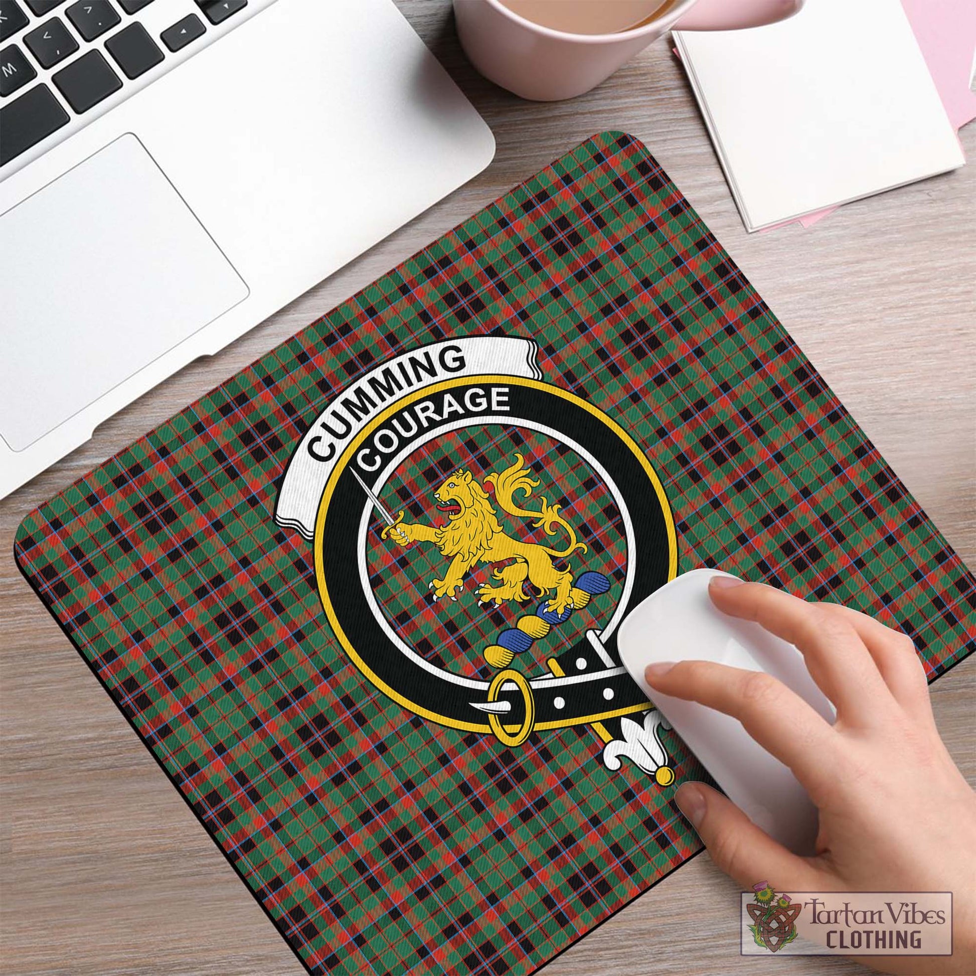 Tartan Vibes Clothing Cumming Hunting Ancient Tartan Mouse Pad with Family Crest