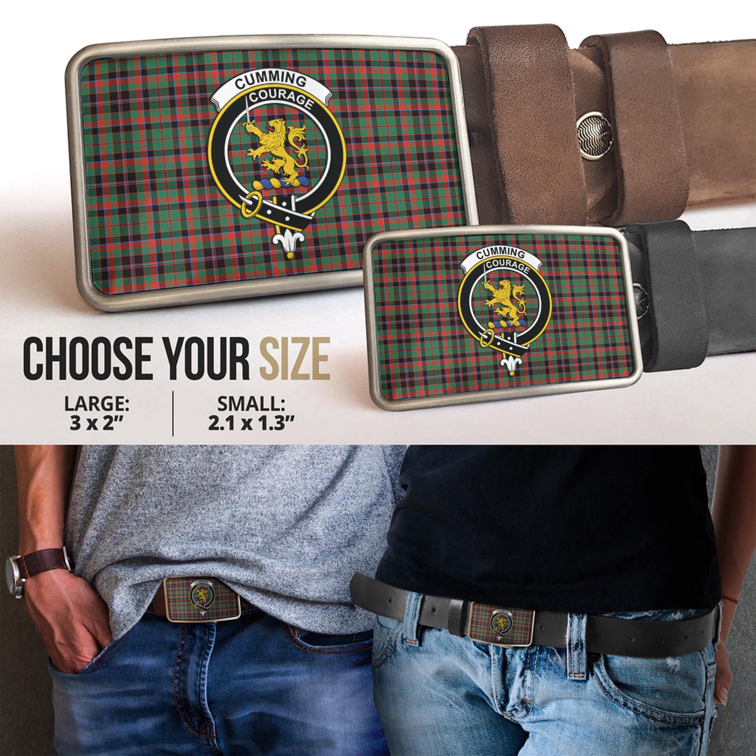 Cumming Hunting Ancient Tartan Belt Buckles with Family Crest - Tartan Vibes Clothing