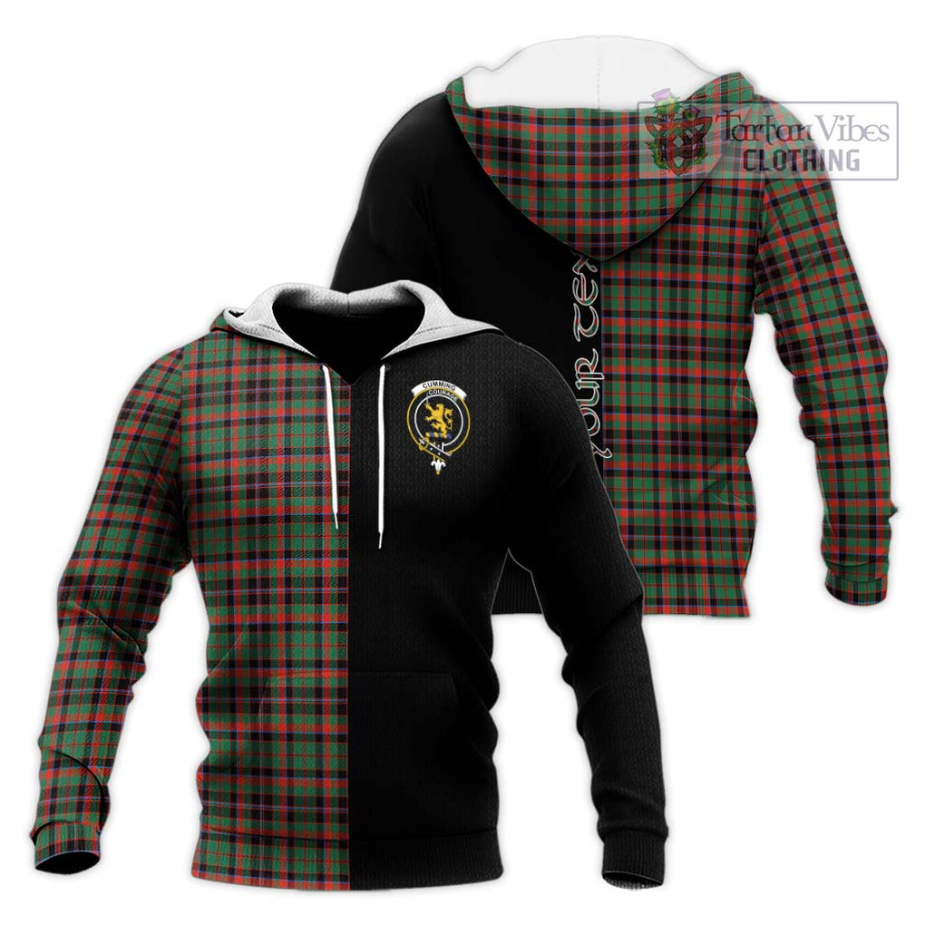 Cumming Hunting Ancient Tartan Knitted Hoodie with Family Crest and Half Of Me Style Unisex Knitted Pullover Hoodie - Tartanvibesclothing Shop