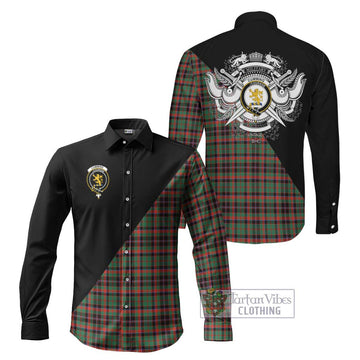 Cumming Hunting Ancient Tartan Long Sleeve Button Shirt with Family Crest and Military Logo Style