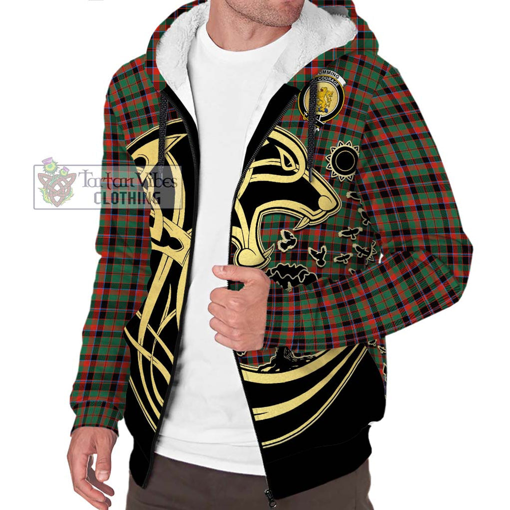 Cumming Hunting Ancient Tartan Sherpa Hoodie with Family Crest Celtic Wolf Style Unisex S - Tartan Vibes Clothing