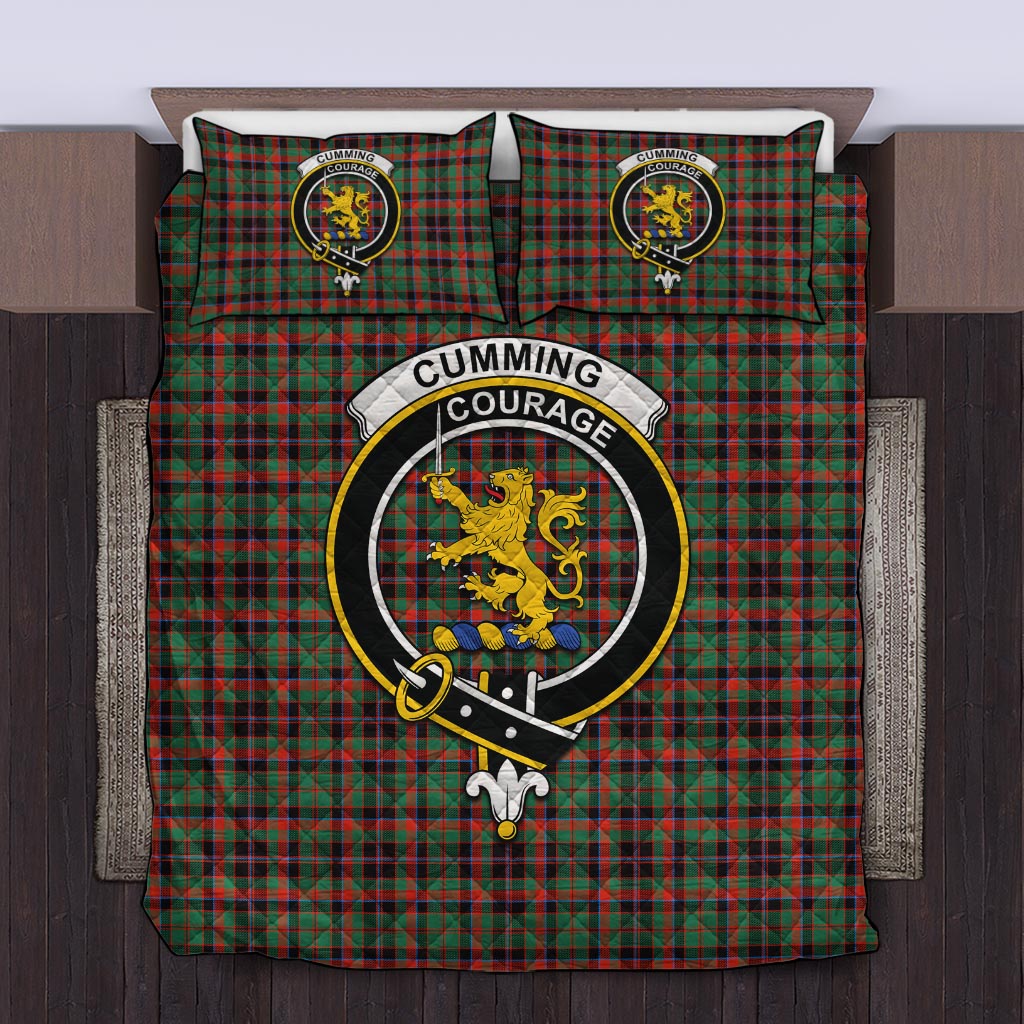 Cumming Hunting Ancient Tartan Quilt Bed Set with Family Crest Twin - Tartan Vibes Clothing