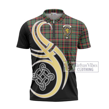 Cumming Hunting Ancient Tartan Zipper Polo Shirt with Family Crest and Celtic Symbol Style