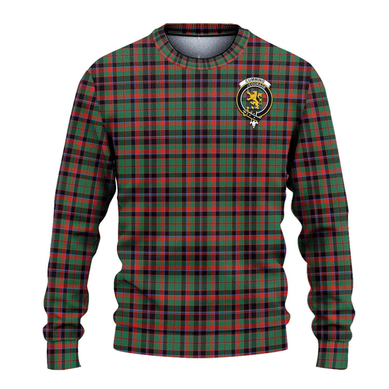 Cumming Hunting Ancient Tartan Knitted Sweater with Family Crest - Tartanvibesclothing