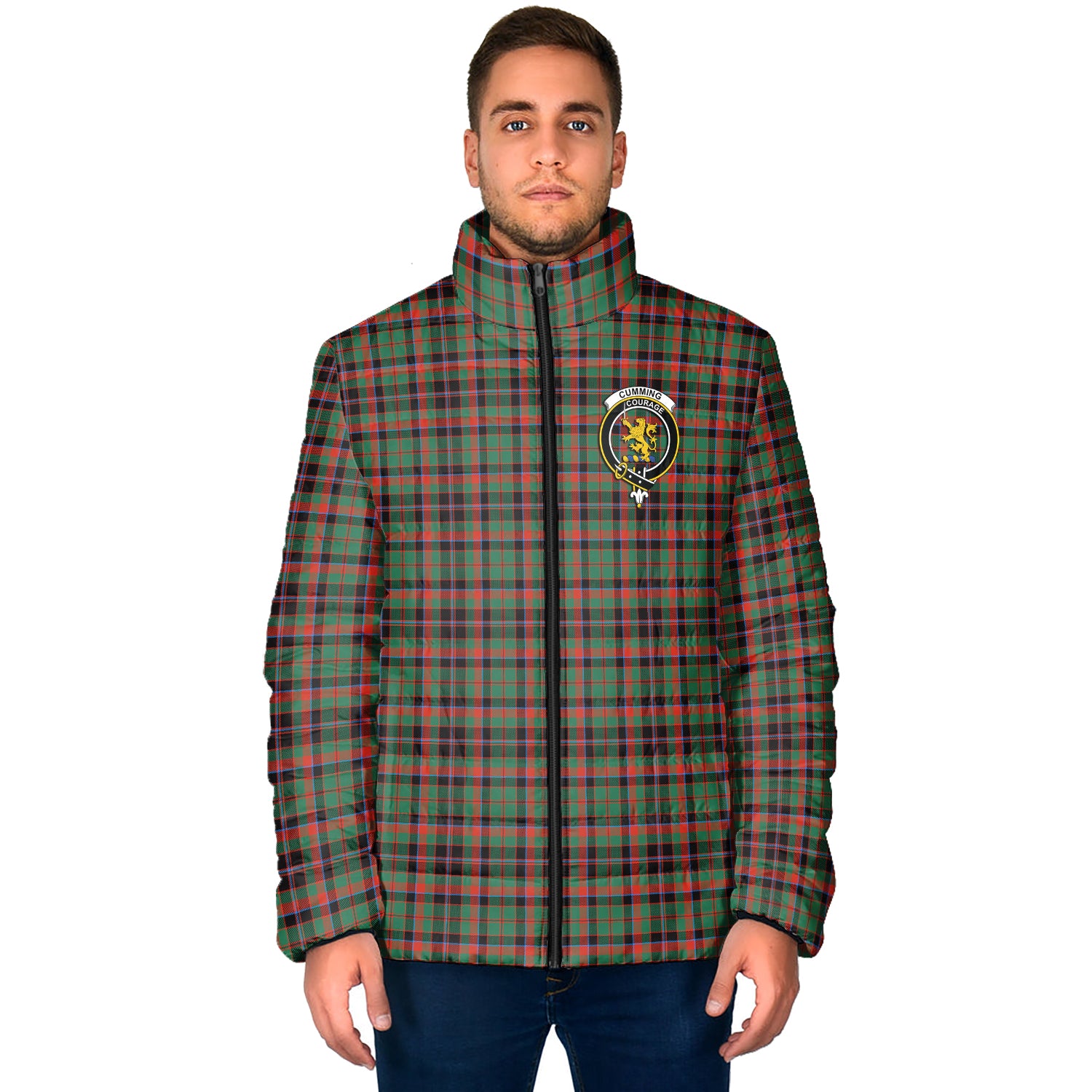 Cumming Hunting Ancient Tartan Padded Jacket with Family Crest - Tartan Vibes Clothing