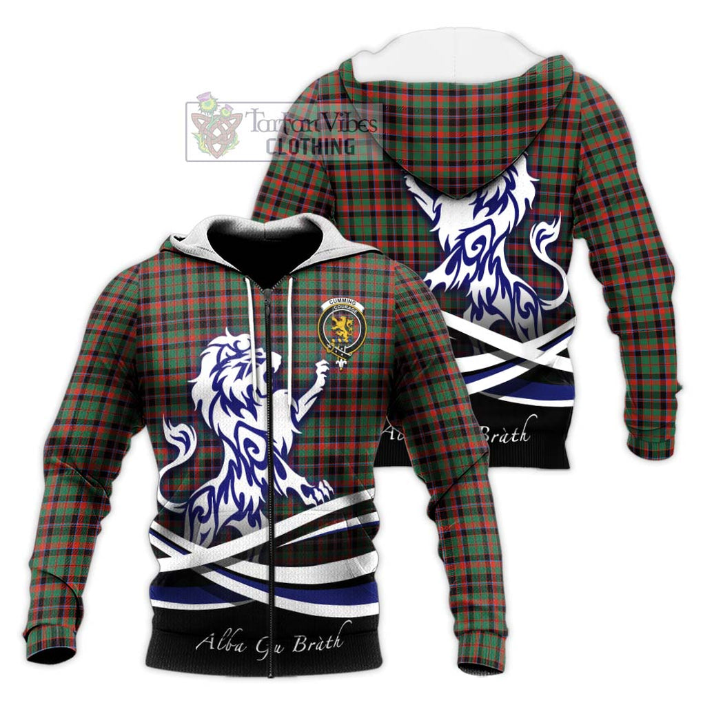 Cumming Hunting Ancient Tartan Knitted Hoodie with Alba Gu Brath Regal Lion Emblem Unisex Knitted Zip Hoodie - Tartanvibesclothing Shop