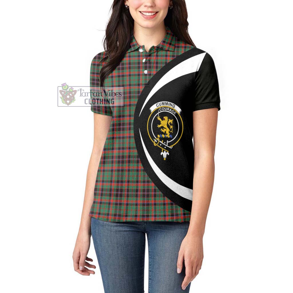 Cumming Hunting Ancient Tartan Women's Polo Shirt with Family Crest Circle Style - Tartan Vibes Clothing