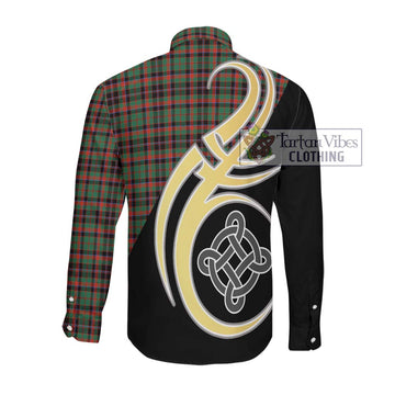 Cumming Hunting Ancient Tartan Long Sleeve Button Shirt with Family Crest and Celtic Symbol Style