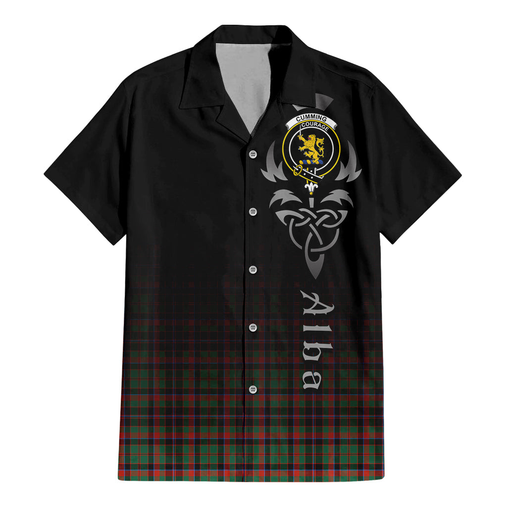 Tartan Vibes Clothing Cumming Hunting Ancient Tartan Short Sleeve Button Up Featuring Alba Gu Brath Family Crest Celtic Inspired