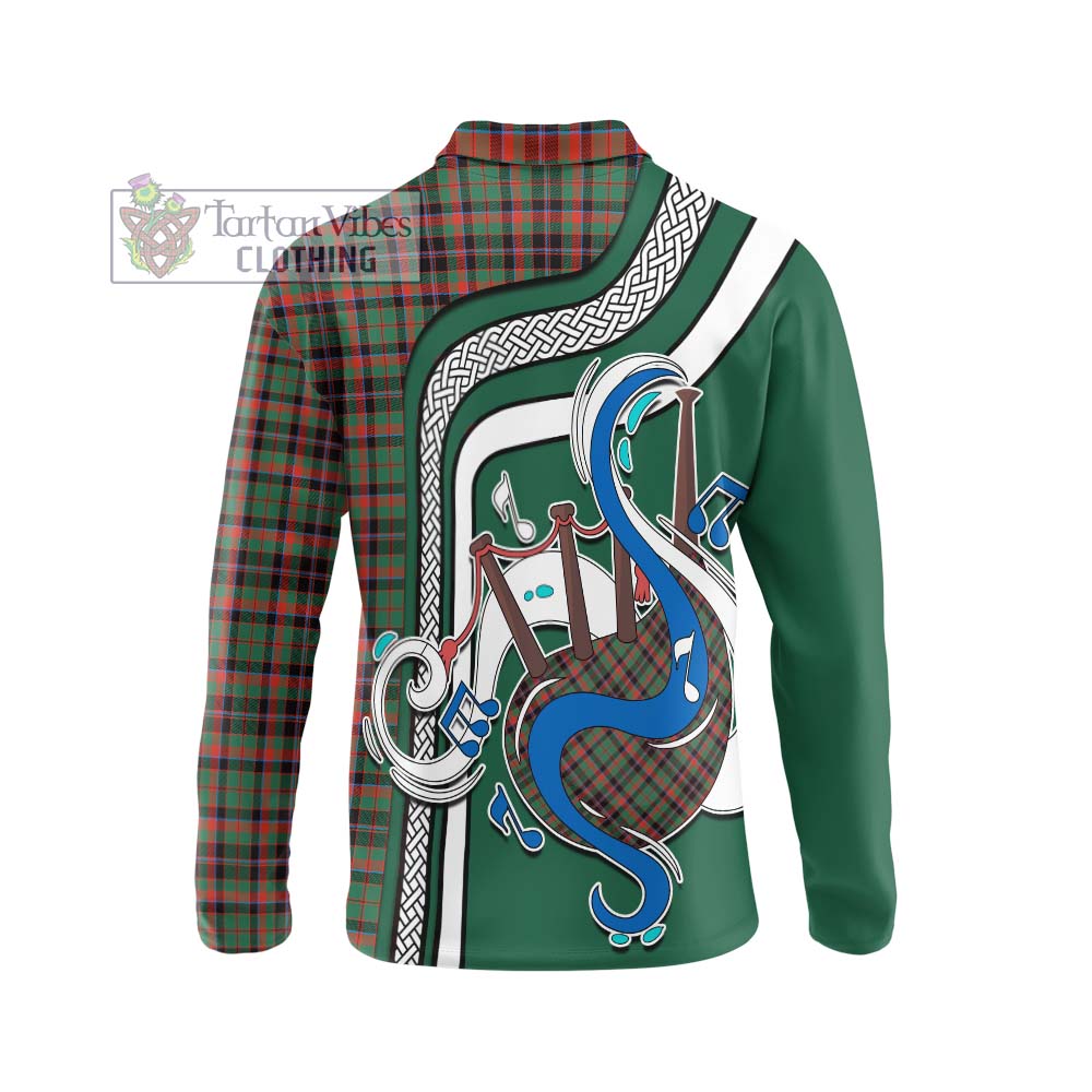 Tartan Vibes Clothing Cumming Hunting Ancient Tartan Long Sleeve Polo Shirt with Epic Bagpipe Style