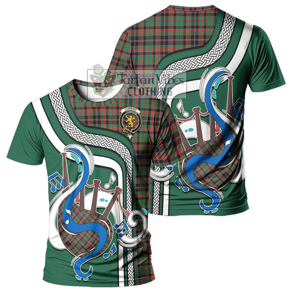 Cumming Hunting Ancient Tartan T-Shirt with Epic Bagpipe Style - Tartanvibesclothing Shop