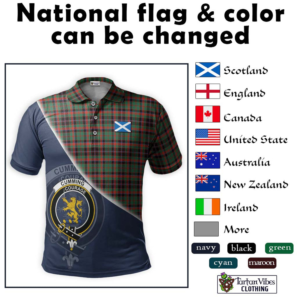 Cumming Hunting Ancient Tartan Polo Shirt with Personalised National Flag and Family Crest Half Style - Tartanvibesclothing Shop