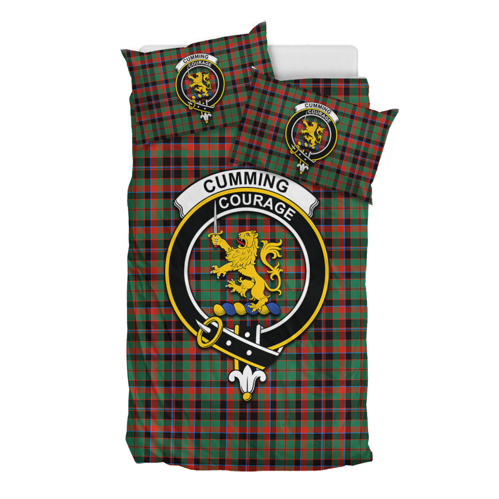 Cumming Hunting Ancient Tartan Bedding Set with Family Crest - Tartan Vibes Clothing