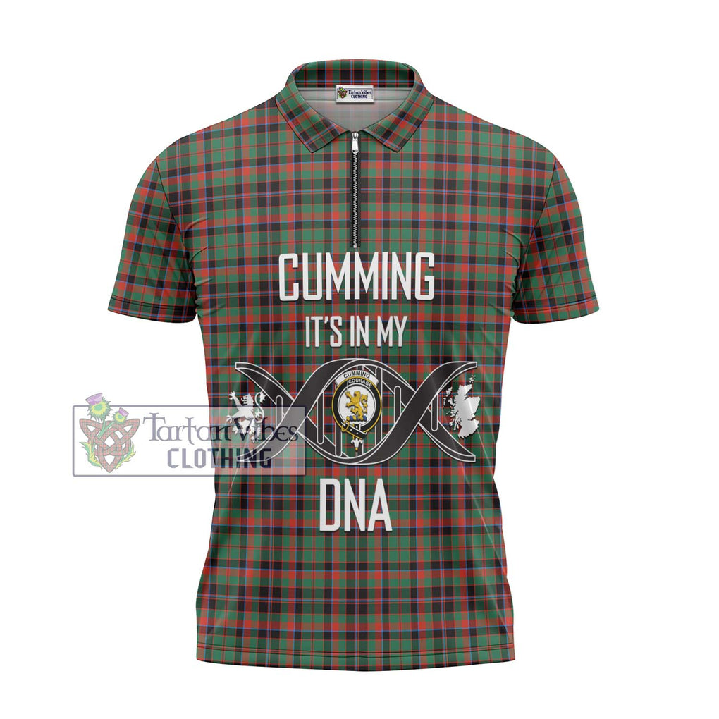 Cumming Hunting Ancient Tartan Zipper Polo Shirt with Family Crest DNA In Me Style - Tartanvibesclothing Shop